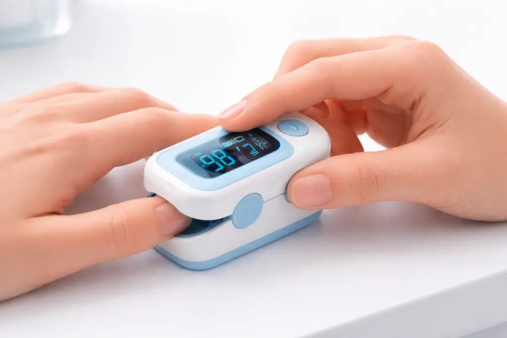 Person using a digital pulse oximeter