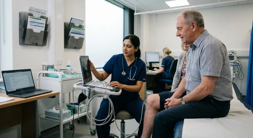 Doctor consulting patient with tablet